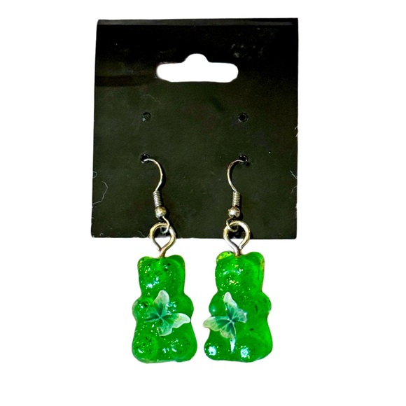 Green Glam Gummy Bear Butterfly Resin Earrings - Picture 4 of 9